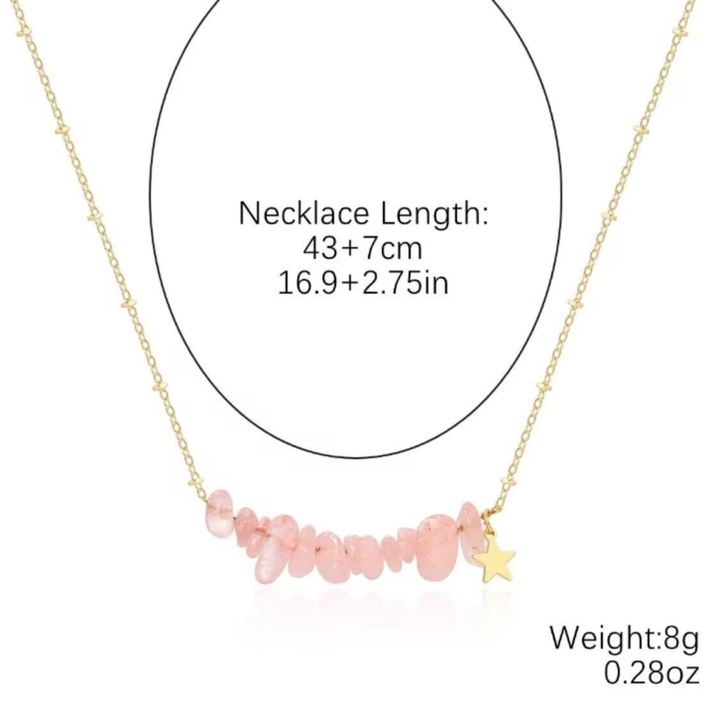 NEW! Beautiful Pink Rose Quartz Chips Gold Necklace - Picture 2 of 3